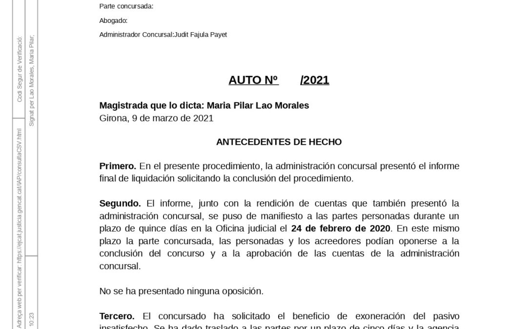 11.515,79€ PERDONATS al JUTJAT MERCANTIL Nº 1 DE GIRONA
