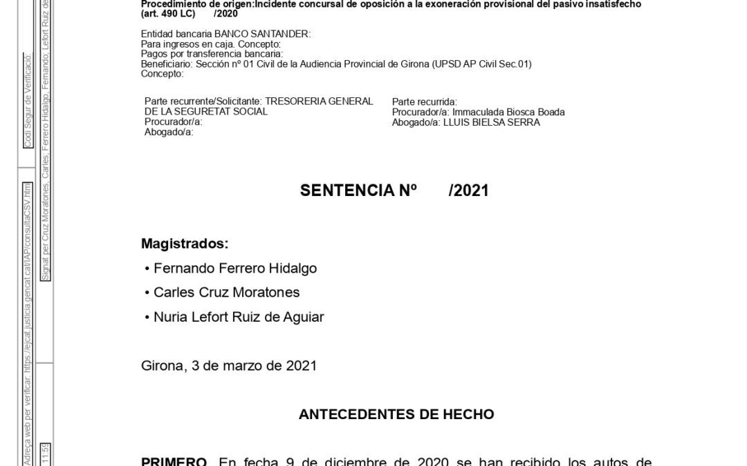 Incidente concursal de oposición a la exoneración provisional